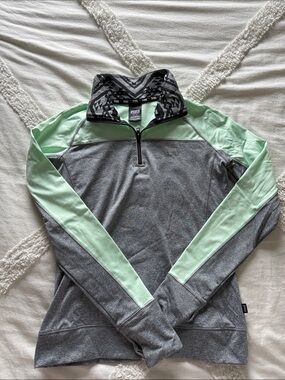 PINK Quarter-Zip Workout Pullover in Mint & Gray